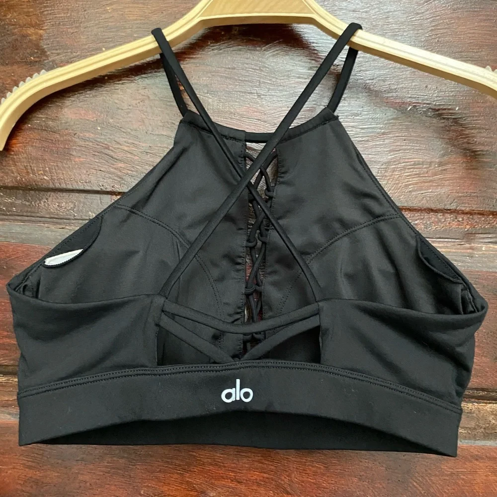 ALO Yoga Black Lace-Up High Neck Sports Bra